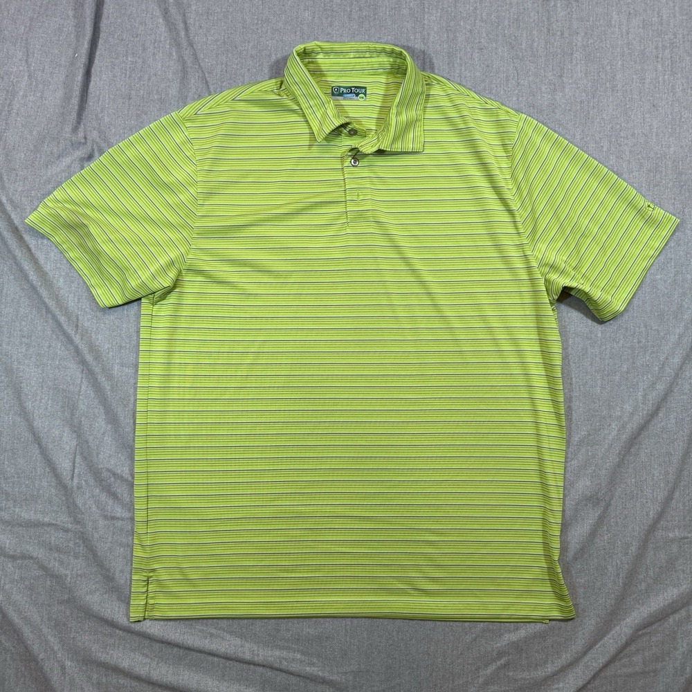 Pro Tour‎ Shirt Mens 2XL Polo Golf Green Striped CoolPlay Performance XXL